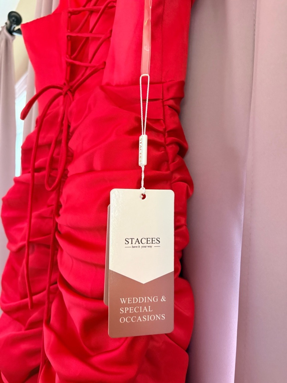 Red Satin Ruched Mini Dress - Picture 5 of 6